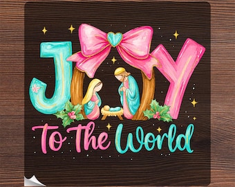 Joy To The World Nativity Bow Ready To Press, Christian Christmas Heat Transfer, Preppy Colorful Xmas Iron On, Christmas Coquette Jesus DTF
