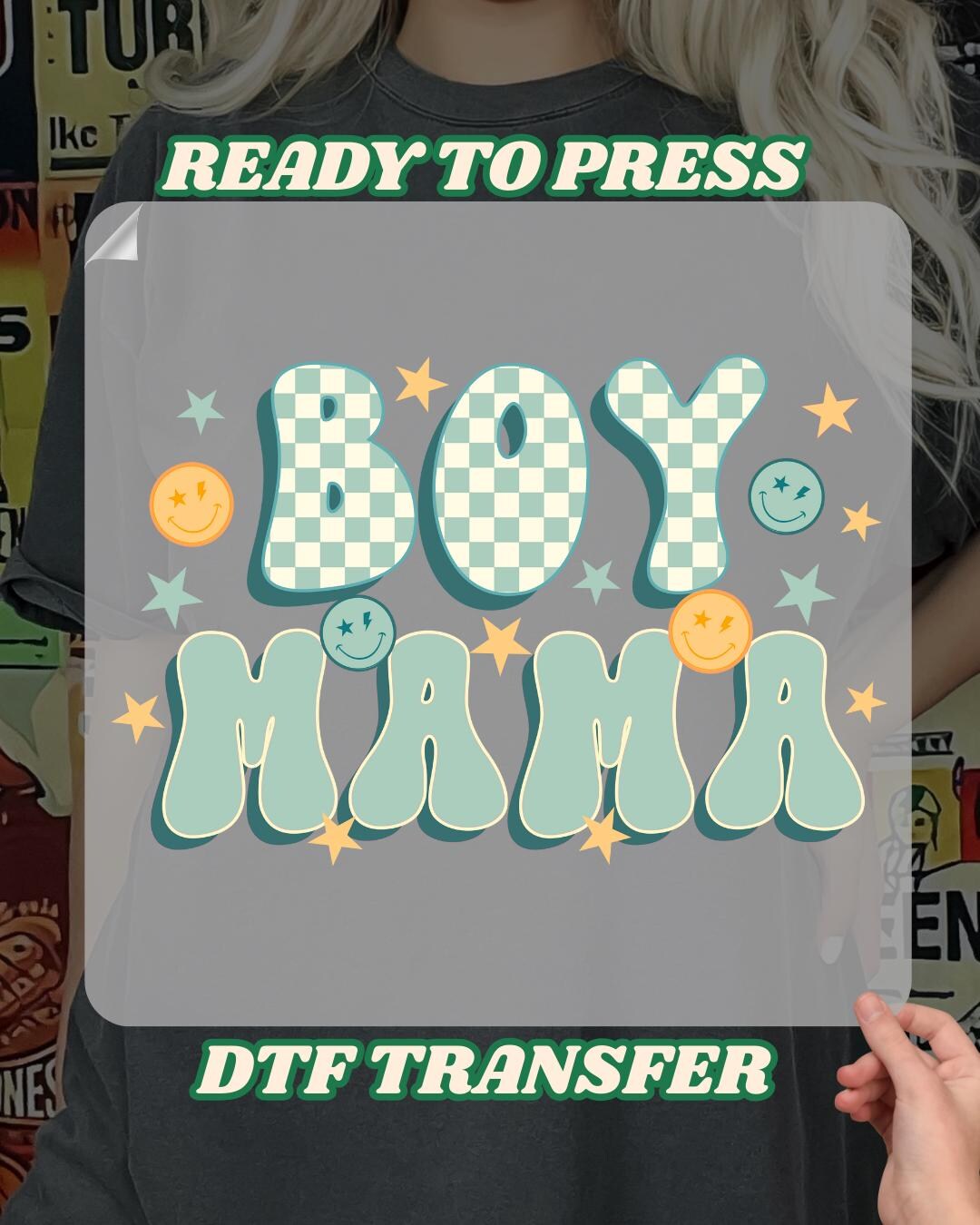 Retro Checkered Boy Mama Ready to Press, Mothers Day DTF, Pregnancy ...