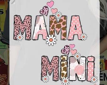 leopard print mama and mini dtf, floral mama and mini dtf, mom and baby, mothers day matching dtf, Matching Mommy and Me, Mama and Mini dtf