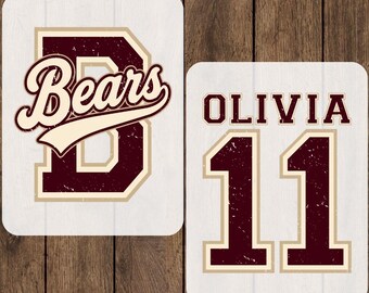 Custom Name Distressed Bears Ready To Press, Retro Personalized Mascot Heat Transfer, Vintage Matching School Team Iron On, Cheer Mom DTF