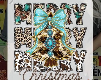 Western howdy christmas Ready To Press, Christmas Tree Bow DTF, Cowgirl Western Christmas Heat Press, Western Leopard Print Iron On Decal