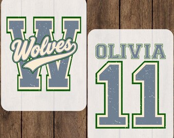 Custom Name Distressed Wolves Ready To Press, Retro Personalized Mascot Heat Transfer, Vintage Matching School Team Iron On, Cheer Mom DTF