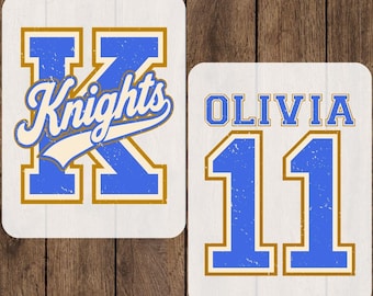 Custom Name Distressed Knights Ready To Press, Retro Personalized Mascot Heat Transfer, Vintage Matching School Team Iron On, Cheer Mom DTF