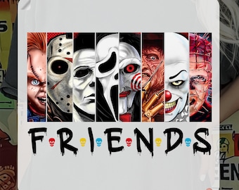 Friends Halloween Horror Characters DTF Transfer, Horror Movies Heat Press, Horror Movie Characters Iron on, Funny Friends Halloween DTF