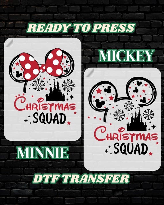 Disney Christmas Squad Ready To Press, Minnie and Mickey Heat Transfer, Disneyland Xmas Iron On Decal, Holiday Family Matching DTF Print