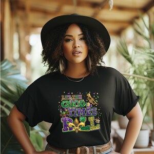 Let the Good Times Roll DTF , Matching Mardi Gras Heat Transfer, Fleur De Lis Beads Faux Glitter Iron On, Funny Mardi Gras Ready To Press image 3