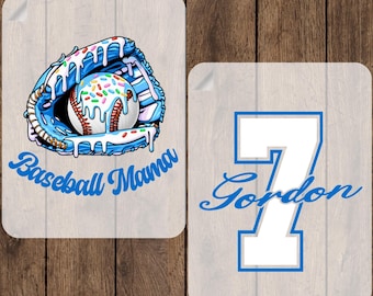 Custom Baseball Mama Ready To Press, Personalized baseball Name and Number DTF, Ice Cream Heat Transfer, Dripping Baseball Glove Iron On