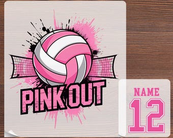 Custom Volleyball Pink Out Ready To Press, Breast Cancer Awareness Heat Transfer, Cancer Support Iron on, Personalized Player Number DTF