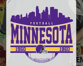Minnesota Football Heat Transfer, Minnesota Gameday Ready To Press, Vintage Vikings Football Iron On, Minnesota Football Skyline DTF Print