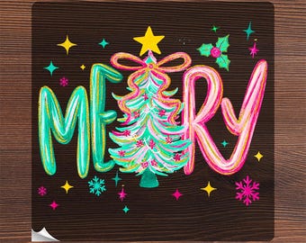 Preppy Faux Paint Effect Christmas Ready To Press, Xmas Coquette Tree Heat Transfer, Merry Christmas Bow DTF, Women's Holiday Iron On Decal