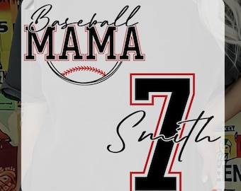 Custom Baseball Mama DTF, Baseball mom dtf, Mothers Day DTF, Baseball Name and Number Dtf, Game Day Dtf, Custom Baseball dtf, Heat Transfer