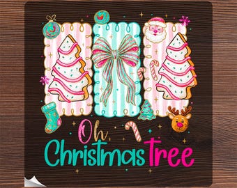 Oh Christmas Tree Ready to Press, Faux Paint Effect Xmas Heat Transfer, Preppy Christmas Tree Cake Iron On, Girls Christmas Coquette DTF