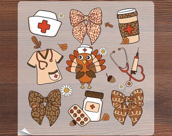 Nurse Turkey Ready To Press, Leopard Print Bow Thanksgiving Nurse Heat Transfer, Thankful Nurse Iron On, Nurse Gift, Fall Autumn Nurse DTF