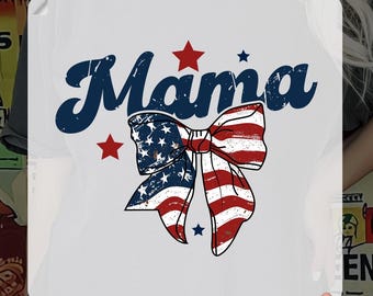 Patriotic Mama Bow DTF, USA Flag Coquette bow dtf, 4th of july mom dtf, Mama fourth of July dtf, red white & blue mama dtf, USA Mama Bow dtf