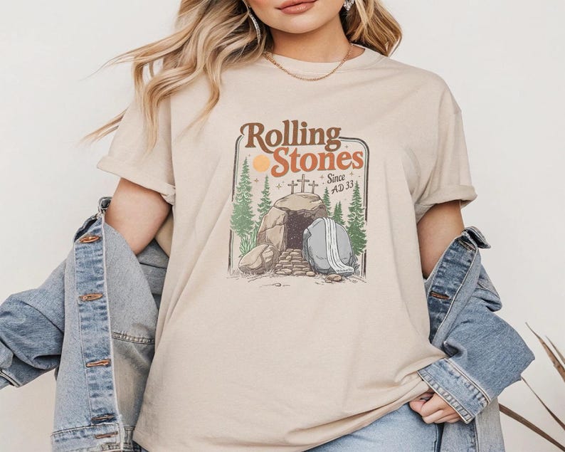 Rolling Stones Since AD 33 Iron on, Easter Christian Empty Tomb DTF Print, Jesus Christian Ready To Press, Vintage Religious Heat Transfer bild 2