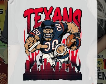 Houston Football Ready To Press, Retro Texans Gameday Heat Transfer, Vintage Houston Texans Mascot Iron On Decal, Houston Skyline DTF Print