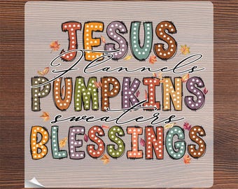 Jesus Flannels Pumpkins Sweaters Blessings Ready To Press, Faith Autumn Heat Transfer, Religious Pumpkin DTF, Retro Christian Fall Iron On