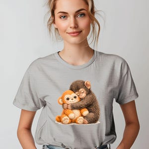 Team Punch Viral Monkey DTF, Cute Humor Animal Heat Transfer, Baby Monkey Teddy Bear Iron on, Faux Watercolor Team Punch Ready To Press afbeelding 5