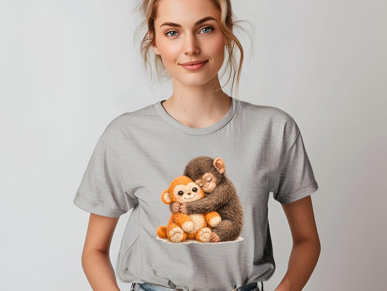 Team Punch Viral Monkey DTF, Cute Humor Animal Heat Transfer, Baby Monkey Teddy Bear Iron on, Faux Watercolor Team Punch Ready To Press afbeelding 5