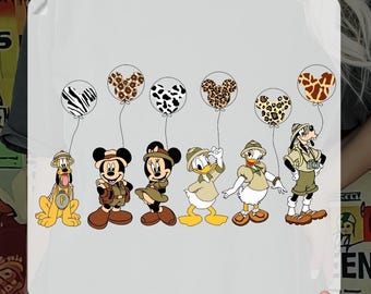 Retro Mickey And Friends Leopard Balloon Animal Kingdom Shirt Transfer, Safari Family Matching Dtf, Disney kids Trip, Disney Birthday Dtf