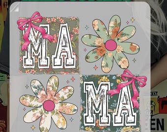 Floral Mama Coquette Bow dtf, mothers day Gifts, Heat Press, varsity mama dtf, wildflower mom dtf, vintage floral dtf, spring mama dtf