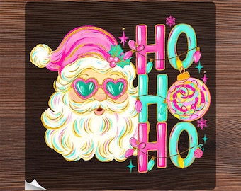 Preppy Christmas Ready To Press, Faux Paint Effect Holiday Heat Transfer, Pink Santa Claus Iron On, Ho Ho Ho Girly Preppy Colorful Xmas DTF