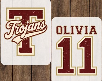 Custom Name Distressed Trojans Ready To Press, Retro Personalized Mascot Heat Transfer, Vintage Matching School Team Iron On, Cheer Mom DTF