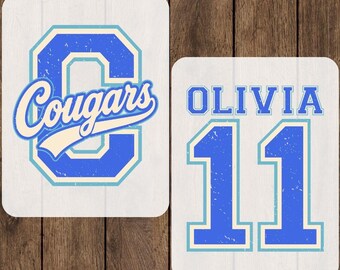 Custom Name Distressed Cougars Ready To Press, Retro Personalized Mascot Heat Transfer, Vintage Matching School Team Iron On, Cheer Mom DTF