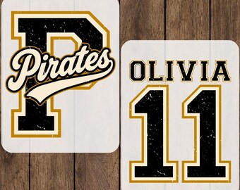 Custom Name Distressed Pirates Ready To Press, Retro Personalized Mascot Heat Transfer, Vintage Matching School Team Iron On, Cheer Mom DTF
