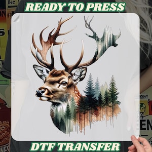 Deer Hunting Forest Watercolor Dtf, funny Whitetail Deer Dtf, Forest Scene Deer dtf, Deer with Forest Antlers dtf, Majestic Forest Buck dtf