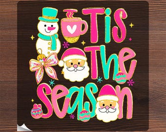 Preppy Christmas Faux Brushstroke Effect Ready To Press, Colorful Santa Snowman Heat Transfer, Coquette Xmas DTF, Retro Holiday Iron On