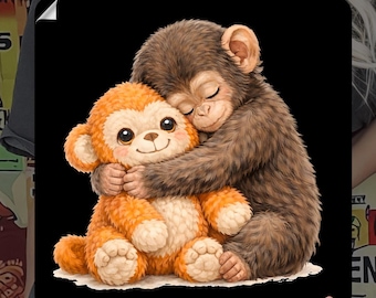 Team Punch Viral Monkey DTF, Cute Humor Animal Heat Transfer, Baby Monkey Teddy Bear Iron on, Faux Watercolor Team Punch Ready To Press