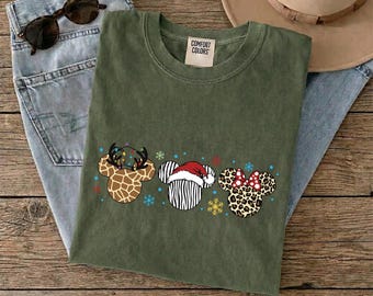 Mickey Head Christmas Ready to Press, Minnie Leopard Print Heat Transfer, Disney Animal Kingdom Christmas DTF,  Holiday Safari Trip Iron On