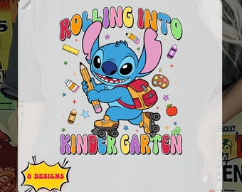 Rolling Into School Grade DTF Print, Cute Stitch Back To School Heat Transfer, Funny Stitch School DTF, 100 days of school Ready To Press