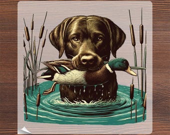 Vintage Hunting Dog Ready To Press, Black Lab Mallard Heat Transfer, Retro Waterfowl Hunt Iron On Decal, Old School Duck Hunting DTF Print