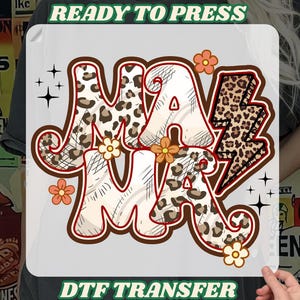Transfert DTF imprimé léopard Mama Lightning Bolt, presse à chaud rétro Mama, thermocollant vintage mama guépard, rétro Mama Leopard Lightning Bolt DTF