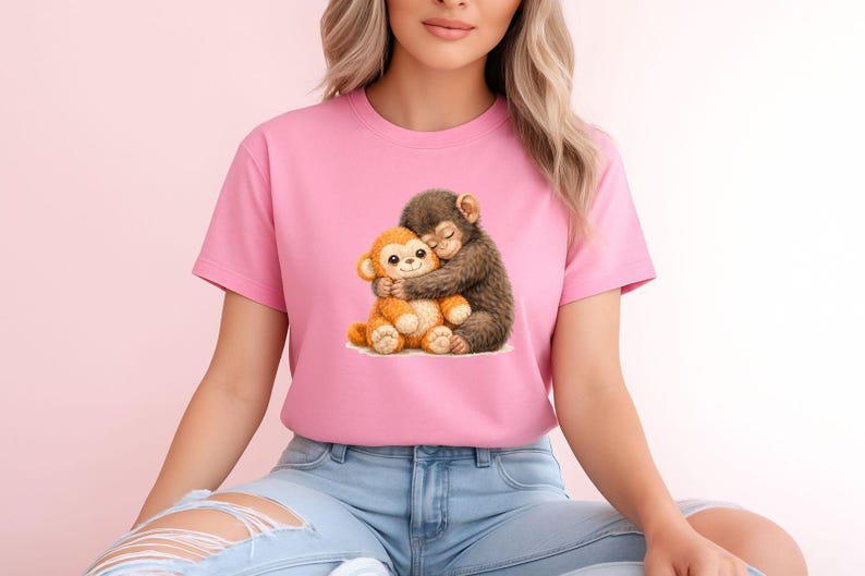 Team Punch Viral Monkey DTF, Cute Humor Animal Heat Transfer, Baby Monkey Teddy Bear Iron on, Faux Watercolor Team Punch Ready To Press afbeelding 9