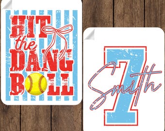 Custom Distressed Softball Mom Ready to Press DTF, Personalized Softball Kids Name Heat Transfer, Vintage Striped Hit the Dang Ball Iron On