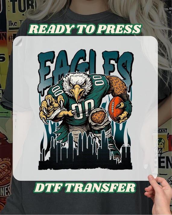 Philadelphia Football Ready To Press, Eagles Game Day Heat Transfer, Vintage Eagles Mascot Iron On Decal, Philadelphia Skyline DTF Print