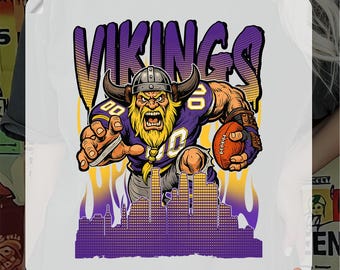 Minnesota Football Ready To Press, Vikings Game Day Heat Transfer, Vintage Vikings Mascot Iron On Decal, Minnesota Skyline Cold Peel DTF