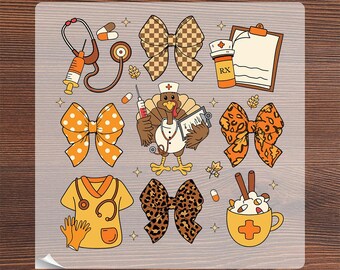 Nurse Turkey Ready To Press, Leopard Print Bow Thanksgiving Nurse DTF, Thankful Nurse Iron On, Nurse Gift, Fall Autumn Nurse Heat Transfer