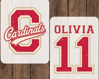 Custom Name Distressed Cardinals Ready To Press DTF, Retro Cheer Mom Personalized Mascot Heat Transfer, Vintage Matching School Team Iron On