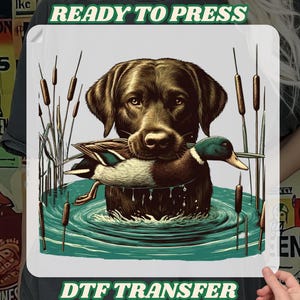 Hunting Dog DTF Transfer, Duck Hunting Art DTF, Ready To Press DTF Transfer, Labrador Hunting Dog, Black Lab Retriever with Duck Design