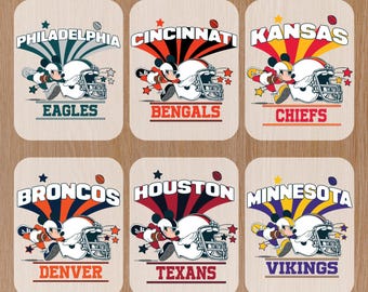 Disney American Football Ready To Press, Matching Family Game Day Iron On, Custom Kids Sports Fan Heat Transfer, Mickey Toddler Football DTF