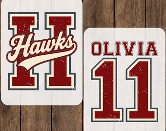 Custom Name Distressed Hawks Ready To Press, Retro Personalized Mascot Heat Transfer, Vintage Matching School Team Iron On, Cheer Mom DTF