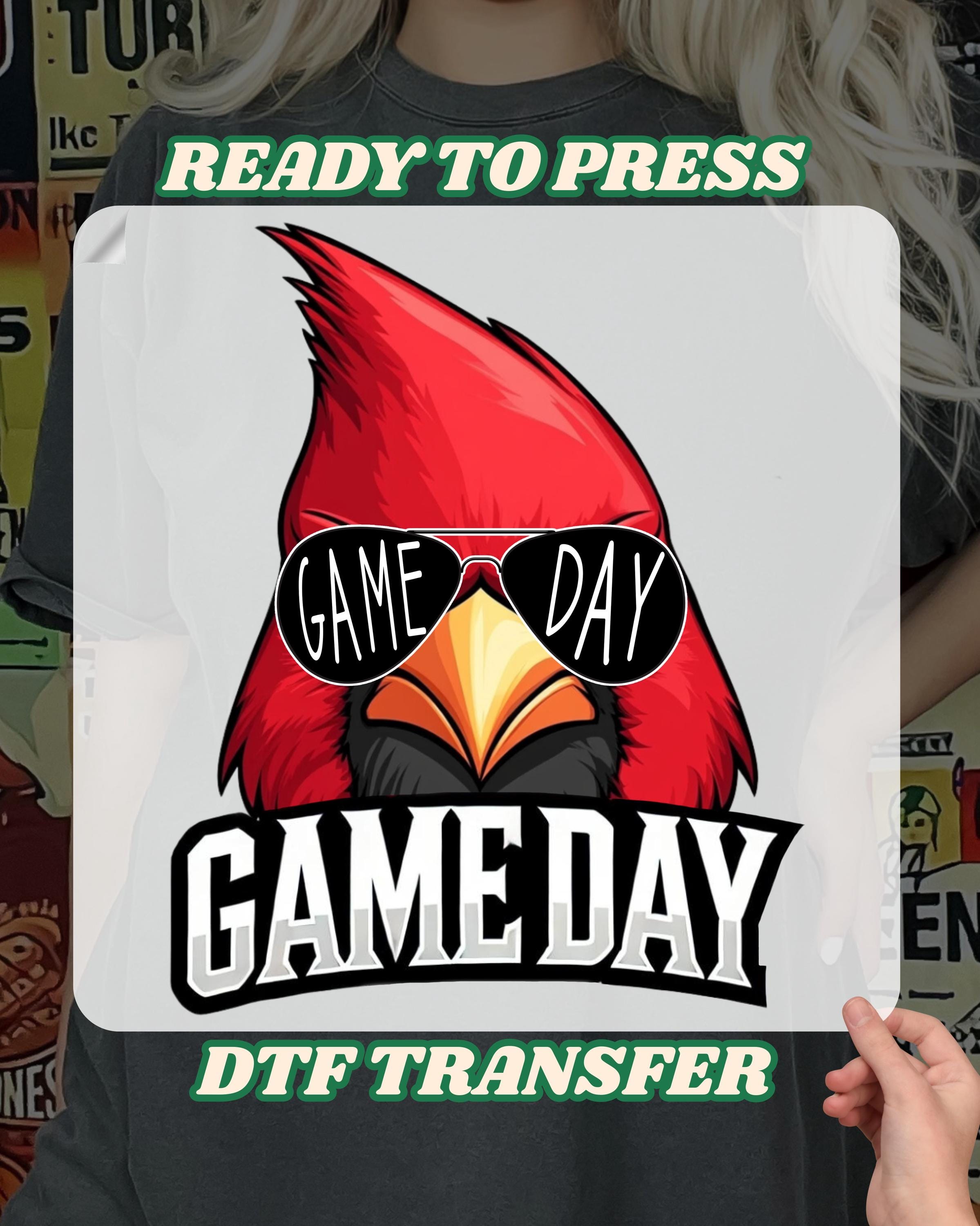 Transfer DTF listo para prensar de la mascota Cardinals – Diseño de día de juego para fútbol y béisbol (Arizona o St. Louis)