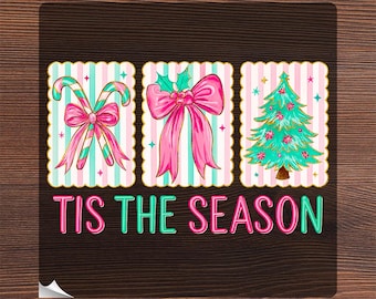 Preppy Christmas Faux Brushstroke Effect Ready To Press,  Floral Christmas Tree Bow Heat Transfer, Coquette Xmas DTF, Retro Holiday Iron On