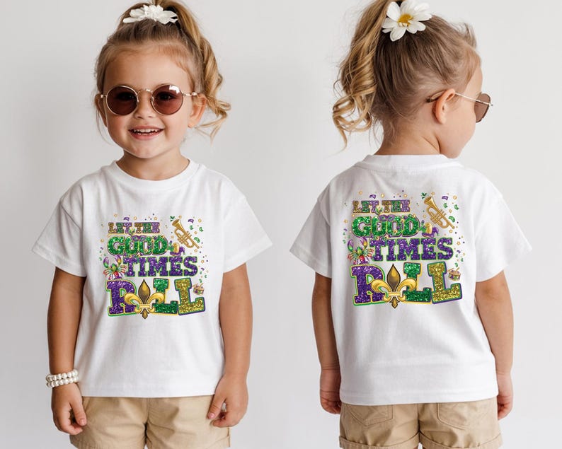 Let the Good Times Roll DTF , Matching Mardi Gras Heat Transfer, Fleur De Lis Beads Faux Glitter Iron On, Funny Mardi Gras Ready To Press image 7
