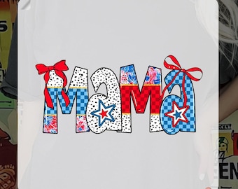 American Mama coquette bow Dtf, Patriotic Heat transfer, Mama fourth of July dtf, patriotic Matching Family Dtf, red white & blue mama dtf