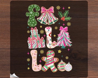 Preppy Faux Glitter Pink Brushstroke Christmas Ready To Press, Fa La La Christmas Santa Heat Transfer, Xmas Tree Iron On, Girly Holiday DTF
